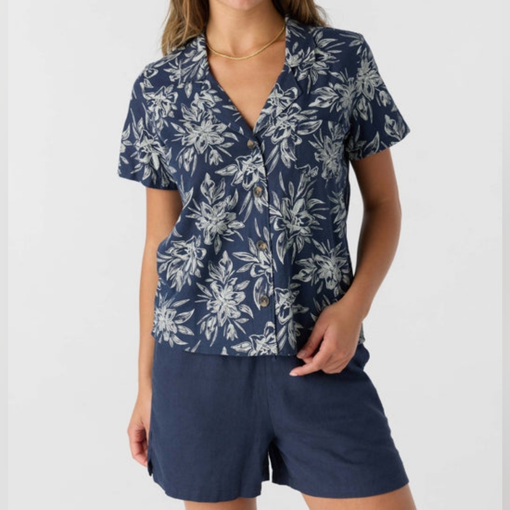 HANG TEN Goldie shirt, linen, button up, collar, size M
